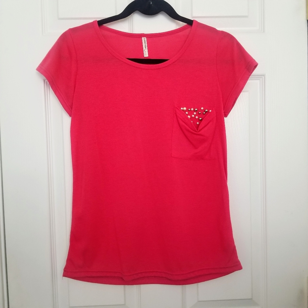 Pink Shirt w/ Peek-a-Boo Pearl & Silver Jewels